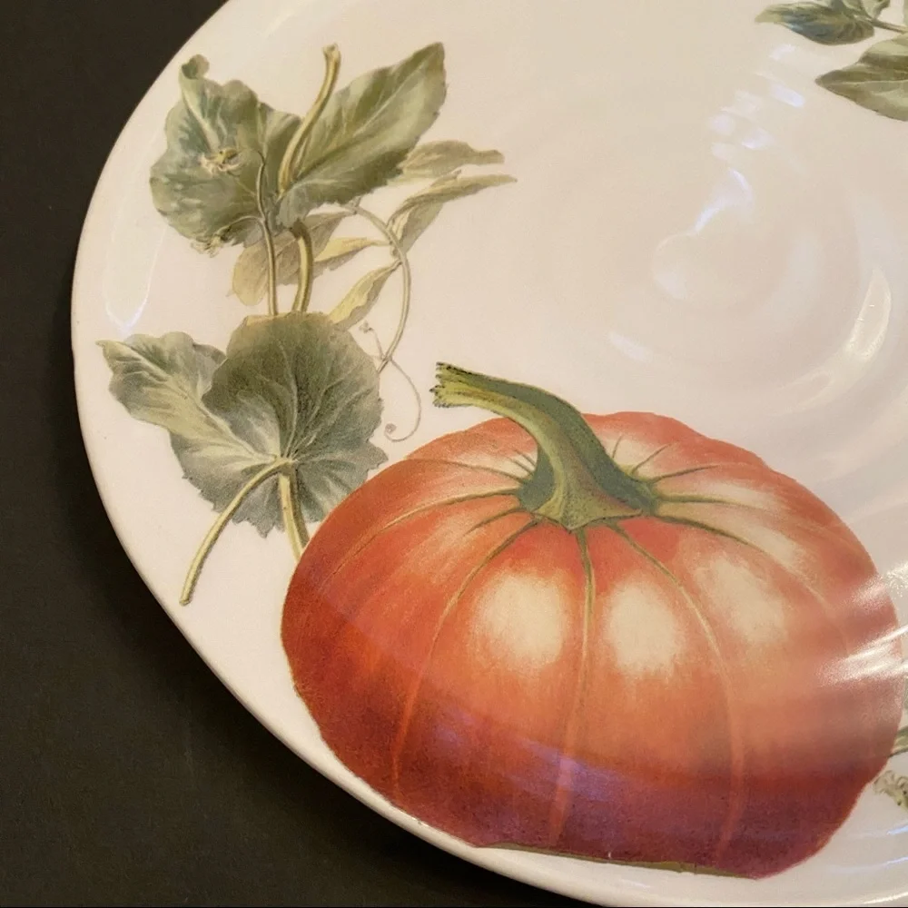 CERAMICA CUORE PLATE PLATTER ITALIAN POTTERY WHITE ORANGE PUMPKIN LEAVES HOME
